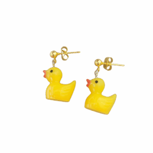 Prachtige oorbellen met gele rubberen eendenbedels