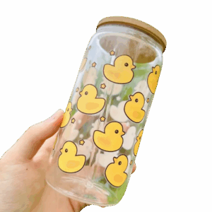 glazen beker met jietje en deksel eend